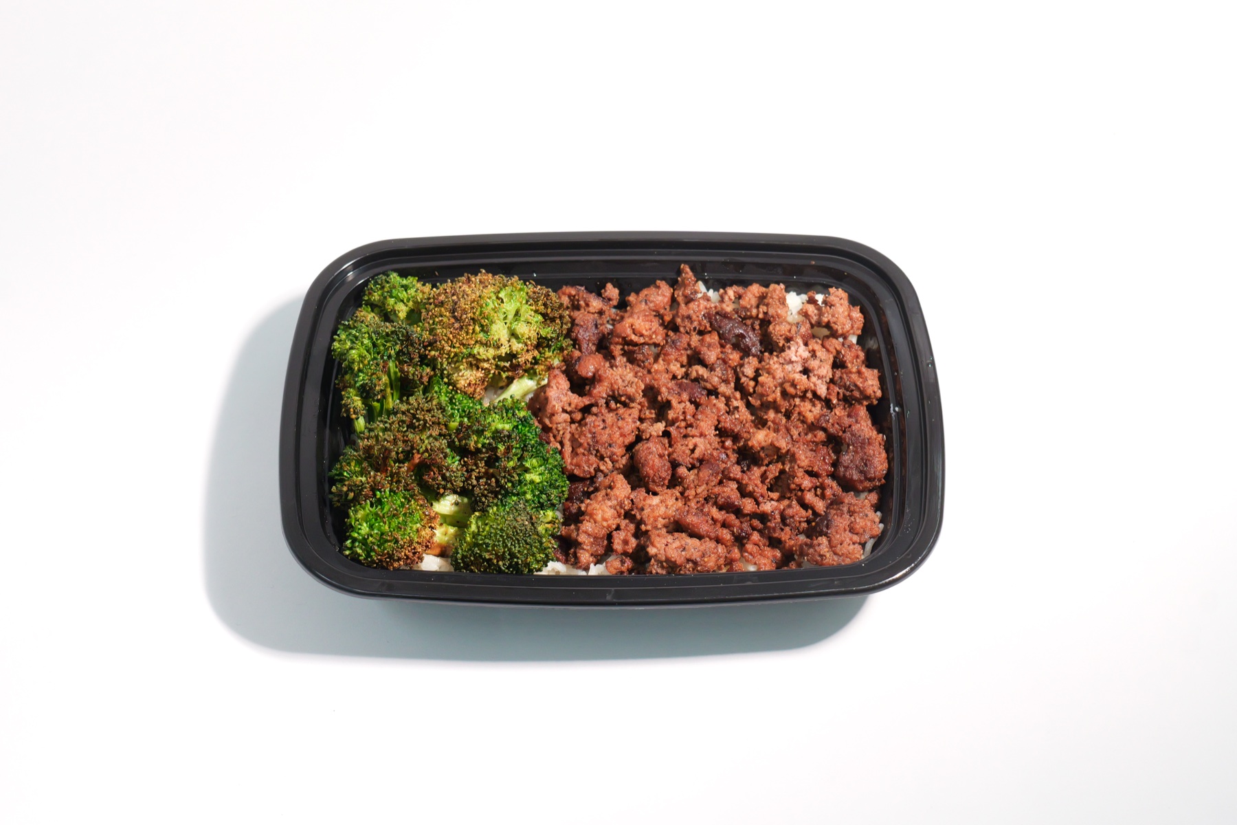 Little Beef meal prep boxes with rice and broccoli